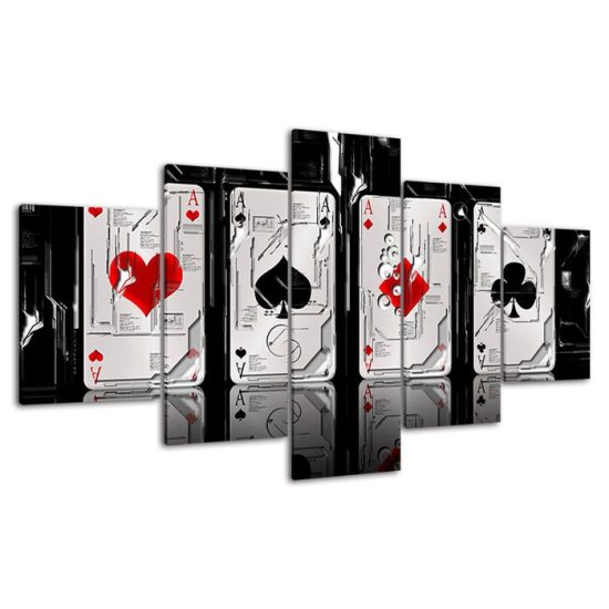 Poker Cards Aces Four of a Kind 5 Piece Five Panel Canvas Print Modern Poster Wall Art Decor 4