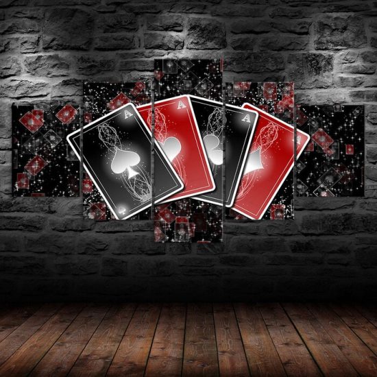Poker Set Of Ace Playing Cards Canvas 5 Piece Five Panel Wall Print Modern Art Poster Wall Art Decor 1