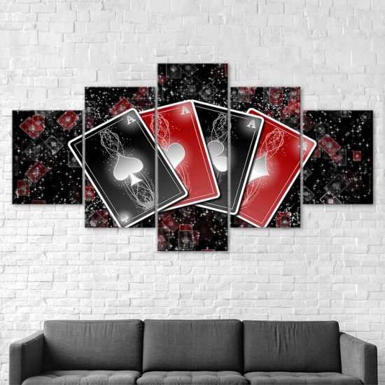 Poker Set Of Ace Playing Cards Canvas 5 Piece Five Panel Wall Print Modern Art Poster Wall Art Decor 2