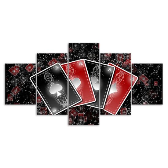 Poker Set Of Ace Playing Cards Canvas 5 Piece Five Panel Wall Print Modern Art Poster Wall Art Decor 3