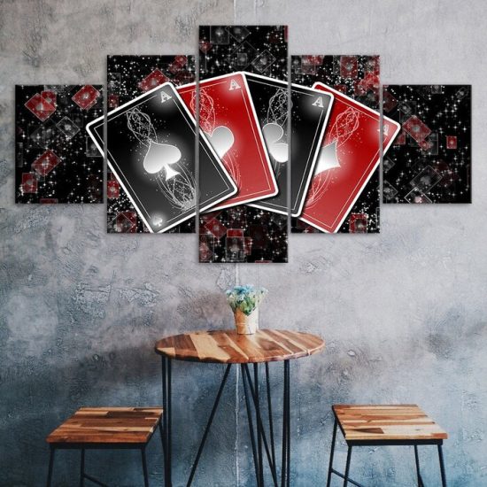 Poker Set Of Ace Playing Cards Canvas 5 Piece Five Panel Wall Print Modern Art Poster Wall Art Decor