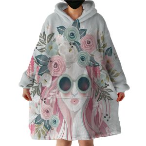 Pretty Floral Girl Illustration Hoodie Wearable Blanket WB0629
