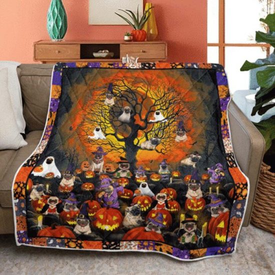 Pug Halloween Blanket Halloween Gift Halloween Blanket Fleece Blanket Sherpa Blanket