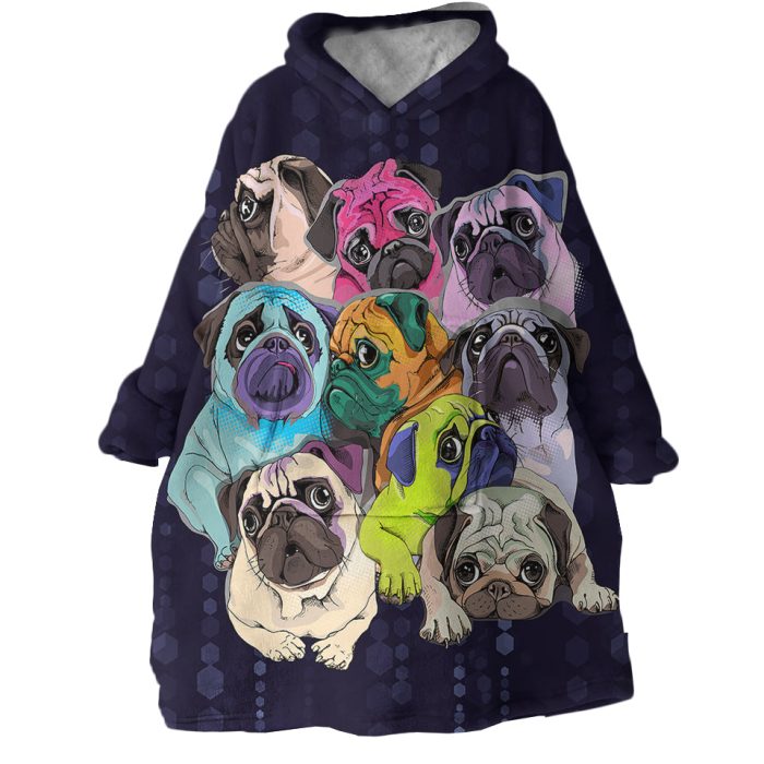 Pug Patterns Hoodie Wearable Blanket WB0110 1