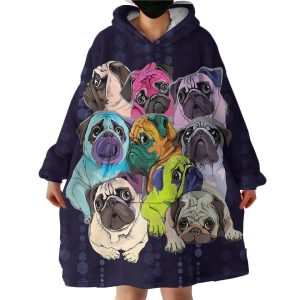 Pug Patterns Hoodie Wearable Blanket WB0110