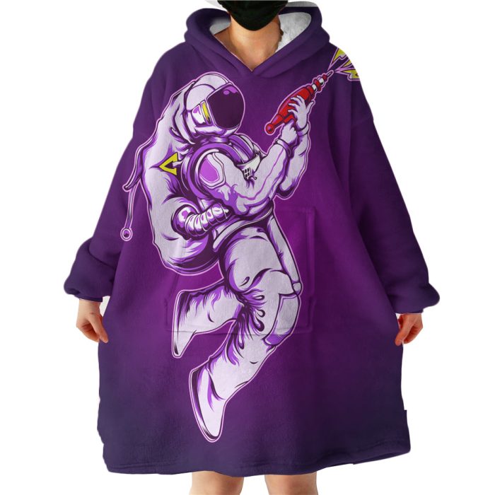 Purple Astronaut With Gun Hoodie Wearable Blanket WB1300