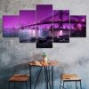 Purple Dawn Modern City Bridge Landscape 5 Piece Five Panel Wall Canvas Print Modern Art Poster Wall Art Decor