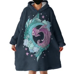 Purple Fish and Water Japanese Art Hoodie Wearable Blanket WB0599
