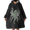 Purple Green Octopus Black Theme Hoodie Wearable Blanket WB0304