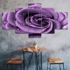 Purple Rose Flower Mist Drops 5 Piece Five Panel Wall Canvas Print Modern Art Poster Wall Art Decor