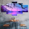 Purple Trees Lake Sunset Nature Landscape Canvas 5 Piece Five Panel Wall Print Modern Art Poster Wall Art Decor