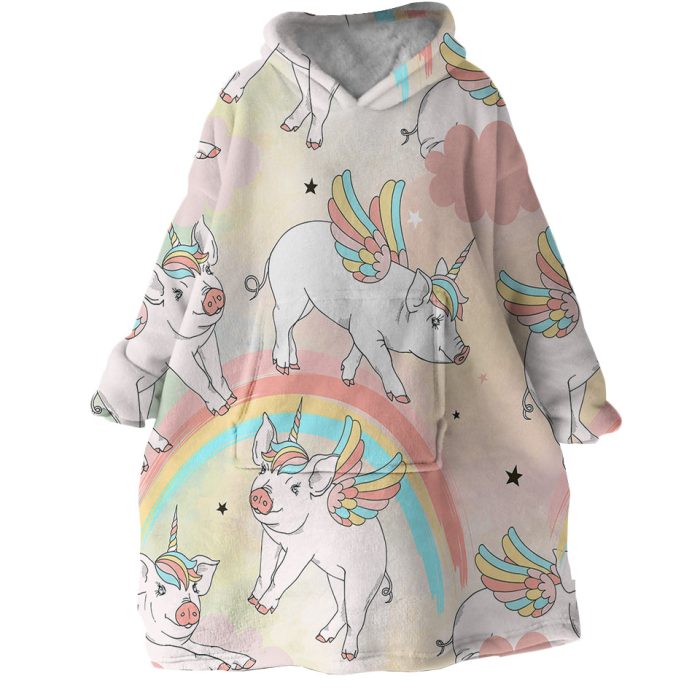Rainbow Pig Hoodie Wearable Blanket WB0421 1