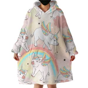Rainbow Pig Hoodie Wearable Blanket WB0421