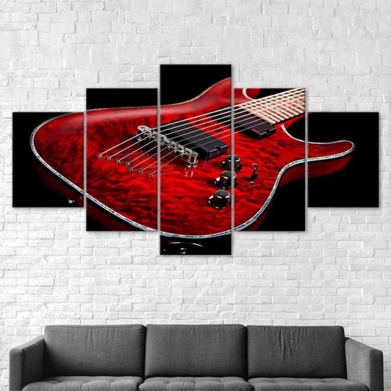 Red Electric Guitar Musical Instrument Canvas 5 Piece Five Panel Wall Print Modern Art Poster Wall Art Decor 2