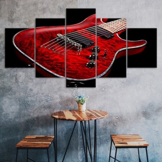 Red Electric Guitar Musical Instrument Canvas 5 Piece Five Panel Wall Print Modern Art Poster Wall Art Decor