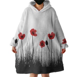 Red Flower Hoodie Wearable Blanket WB0816