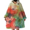 Red Flowers & Green Leaves Watercolor Painting Hoodie Wearable Blanket WB0704