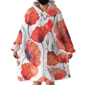 Red Flowers Hoodie Wearable Blanket WB1848