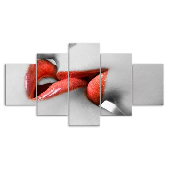 Red Lips Kissing Romantic Scenery 5 Piece Five Panel Canvas Print Modern Poster Wall Art Decor 3