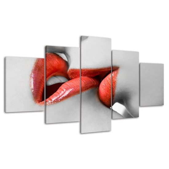 Red Lips Kissing Romantic Scenery 5 Piece Five Panel Canvas Print Modern Poster Wall Art Decor 4