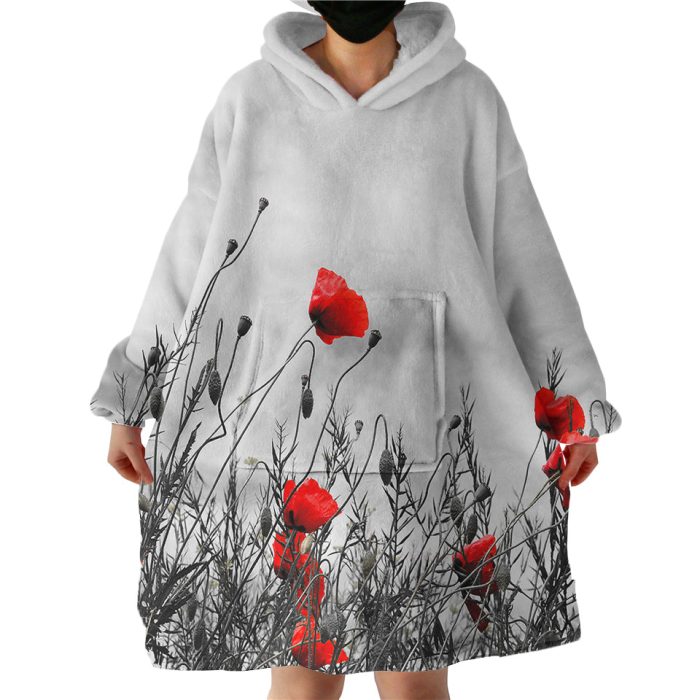 Red Poppies Hoodie Wearable Blanket WB0080