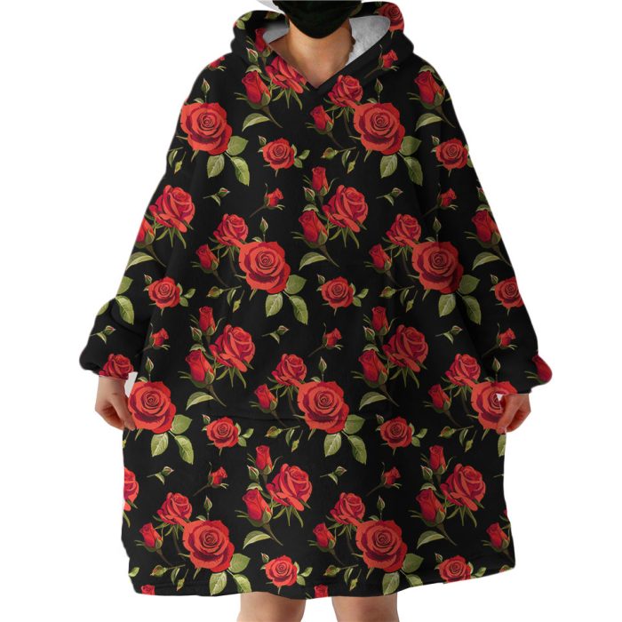 Red Roses Hoodie Wearable Blanket WB1039