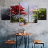 Red Tree Garden Plants Canvas 5 Piece Five Panel Wall Print Modern Art Poster Wall Art Decor