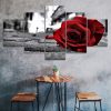 Romantic Red Rose Flower 5 Piece Five Panel Wall Canvas Print Modern Art Poster Wall Art Decor