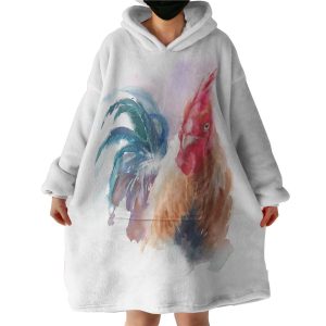 Rooster White Theme Watercolor Painting Hoodie Wearable Blanket WB0703