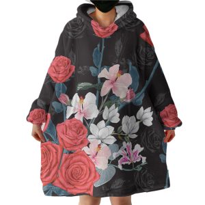 Roses Black Shadow Theme Hoodie Wearable Blanket WB0170