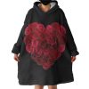 Roses in Heart Pattern Hoodie Wearable Blanket WB0713