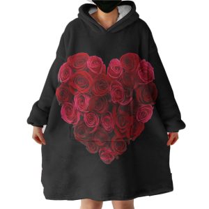 Roses in Heart Pattern Hoodie Wearable Blanket WB0713