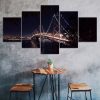 San Francisco Oakland Bay Bridge Night View 5 Piece Five Panel Wall Canvas Print Modern Art Poster Wall Art Decor