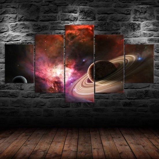 Saturn Space Nebula Planet Canvas 5 Piece Five Panel Wall Print Modern Art Poster Wall Art Decor 1
