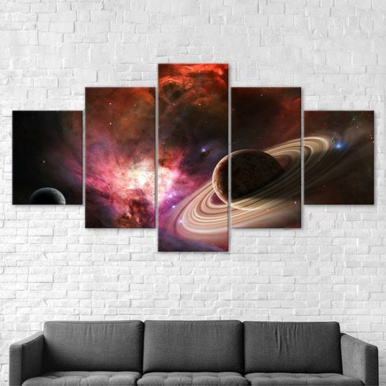 Saturn Space Nebula Planet Canvas 5 Piece Five Panel Wall Print Modern Art Poster Wall Art Decor 2