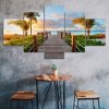 Seascape Sunset Palm Trees 5 Piece Five Panel Wall Canvas Print Modern Art Poster Wall Art Decor