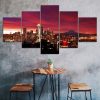 Seattle Red Sunset Night Sky Cityscape 5 Piece Five Panel Wall Canvas Print Modern Art Poster Wall Art Decor