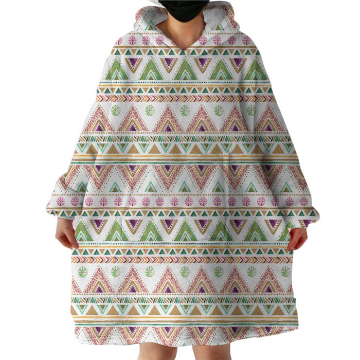 Shade of Pink & Green Aztec Hoodie Wearable Blanket WB0225