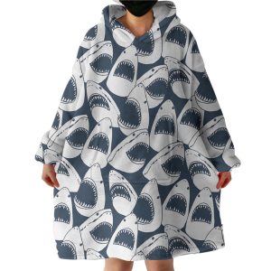 Shark Jaws Navy Theme Hoodie Wearable Blanket WB0124