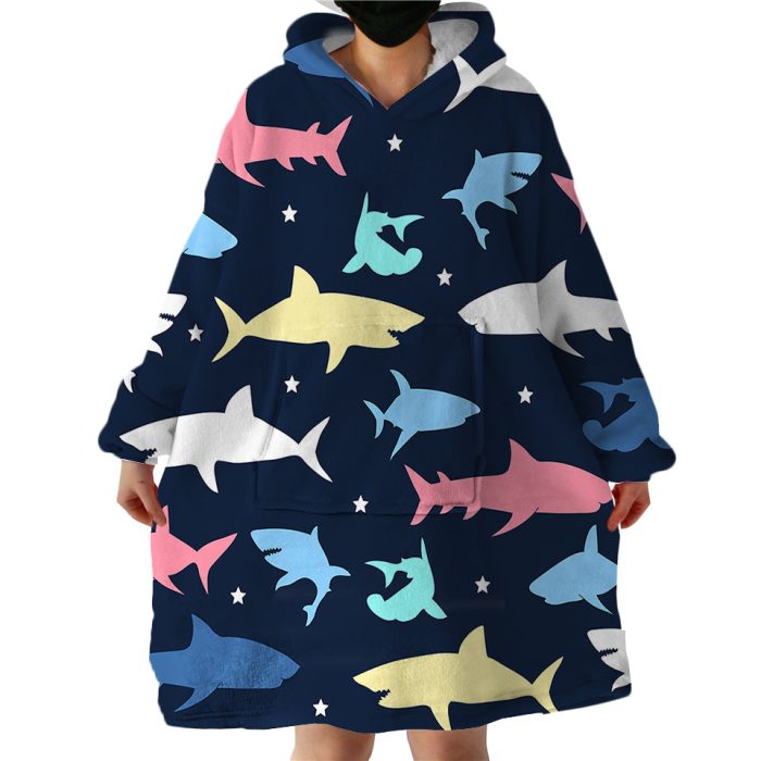 Shark Shadows Hoodie Wearable Blanket WB2063