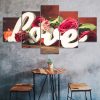 Sign Love Red Rose Flowers Romantic Scene 5 Piece Five Panel Wall Canvas Print Modern Art Poster Wall Art Decor