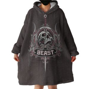 Skull Knife Beast Metal Logo Black Theme Hoodie Wearable Blanket WB0363