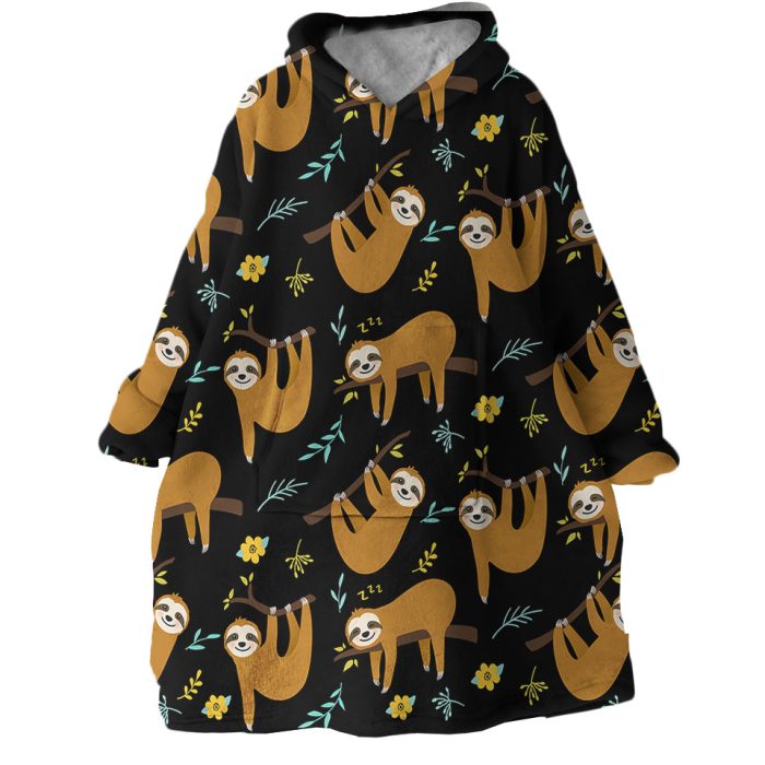 Sloth Patterns Hoodie Wearable Blanket WB0014 1