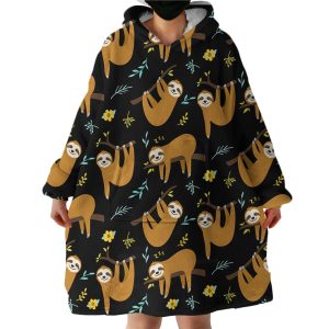 Sloth Patterns Hoodie Wearable Blanket WB0014