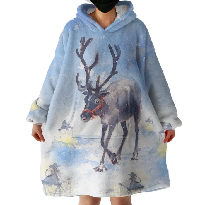 Snow Little Deer Watercolor Painting Hoodie Wearable Blanket WB0710