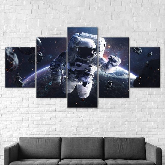 Space Astronaut Cosmos Planet Earth Scenery 5 Piece Five Panel Wall Canvas Print Modern Poster Wall Art Decor 2