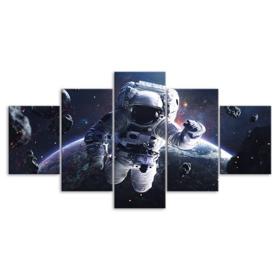 Space Astronaut Cosmos Planet Earth Scenery 5 Piece Five Panel Wall Canvas Print Modern Poster Wall Art Decor 3