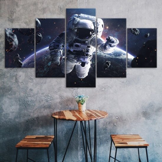 Space Astronaut Cosmos Planet Earth Scenery 5 Piece Five Panel Wall Canvas Print Modern Poster Wall Art Decor