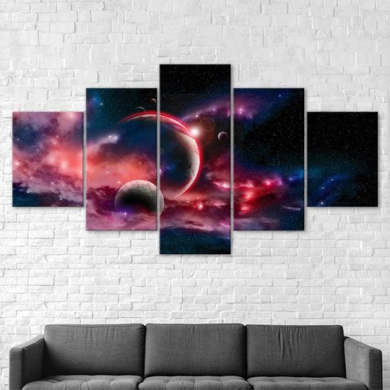 Space Magical Universe Cosmos Scene 5 Piece Five Panel Wall Canvas Print Modern Poster Wall Art Decor 2