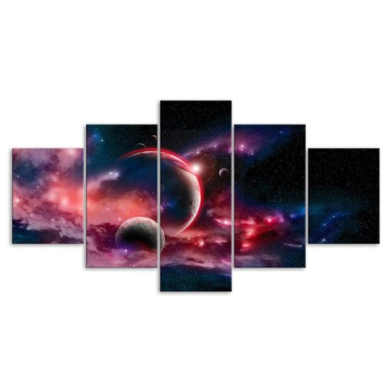 Space Magical Universe Cosmos Scene 5 Piece Five Panel Wall Canvas Print Modern Poster Wall Art Decor 3